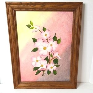 Vintage Floral Wall Art Painting with Wooden Frame 19 X 15 Watercolor